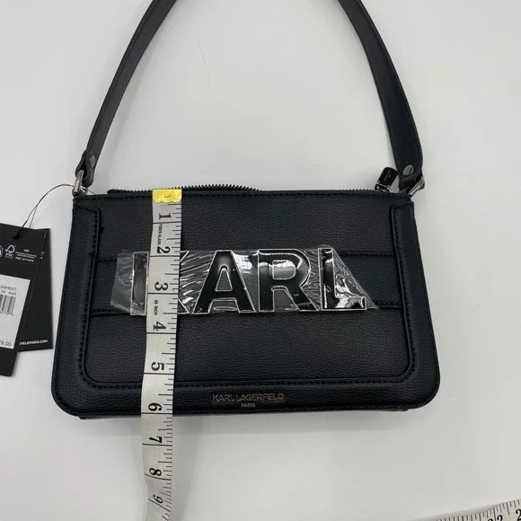 NWT Karl Lagerfeld Paris Black Leather Shoulder Bag MSRP $228 Style LH4HR3 Y2K - Picture 5 of 13